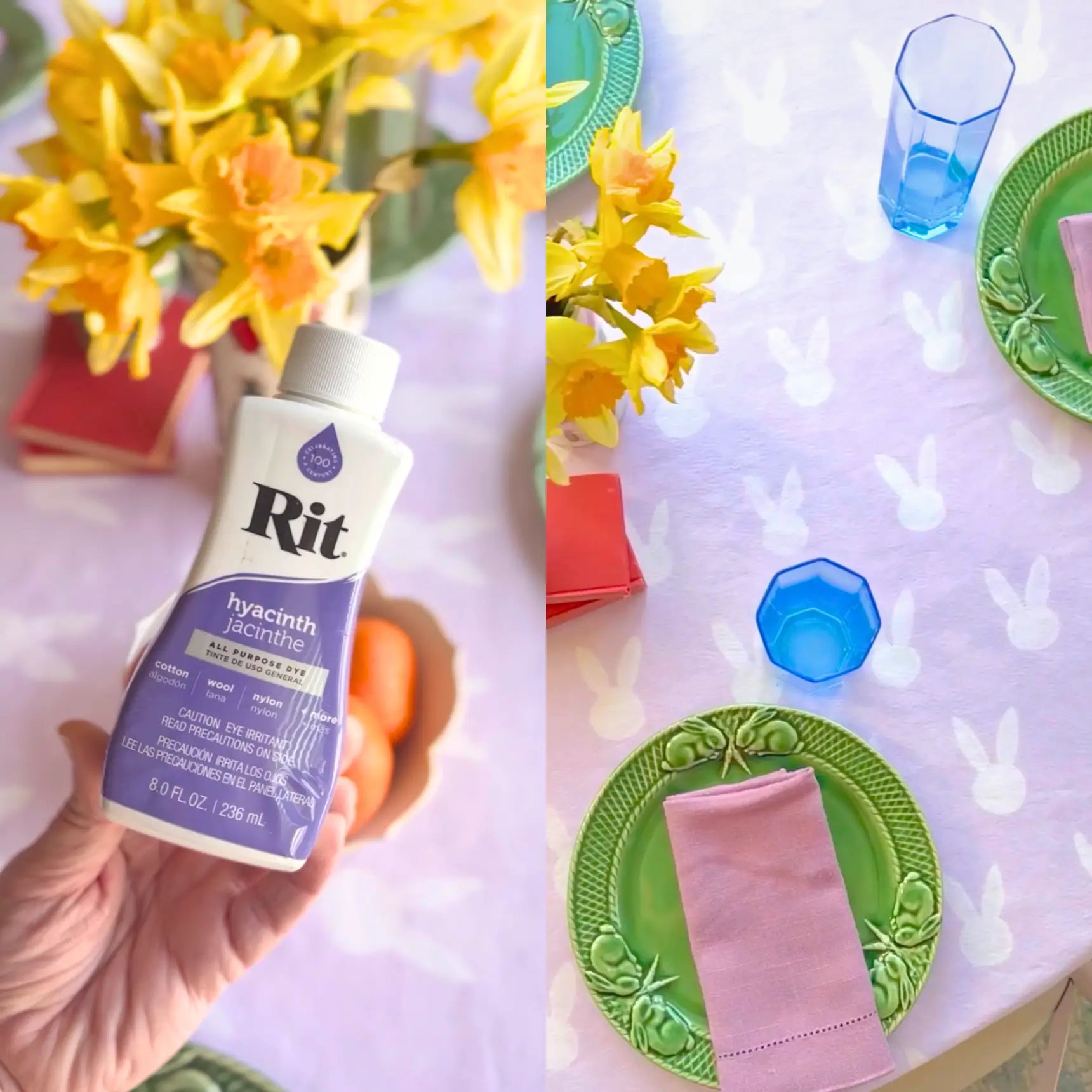 Glue Resist Dyed Spring Bunny Tablecloth