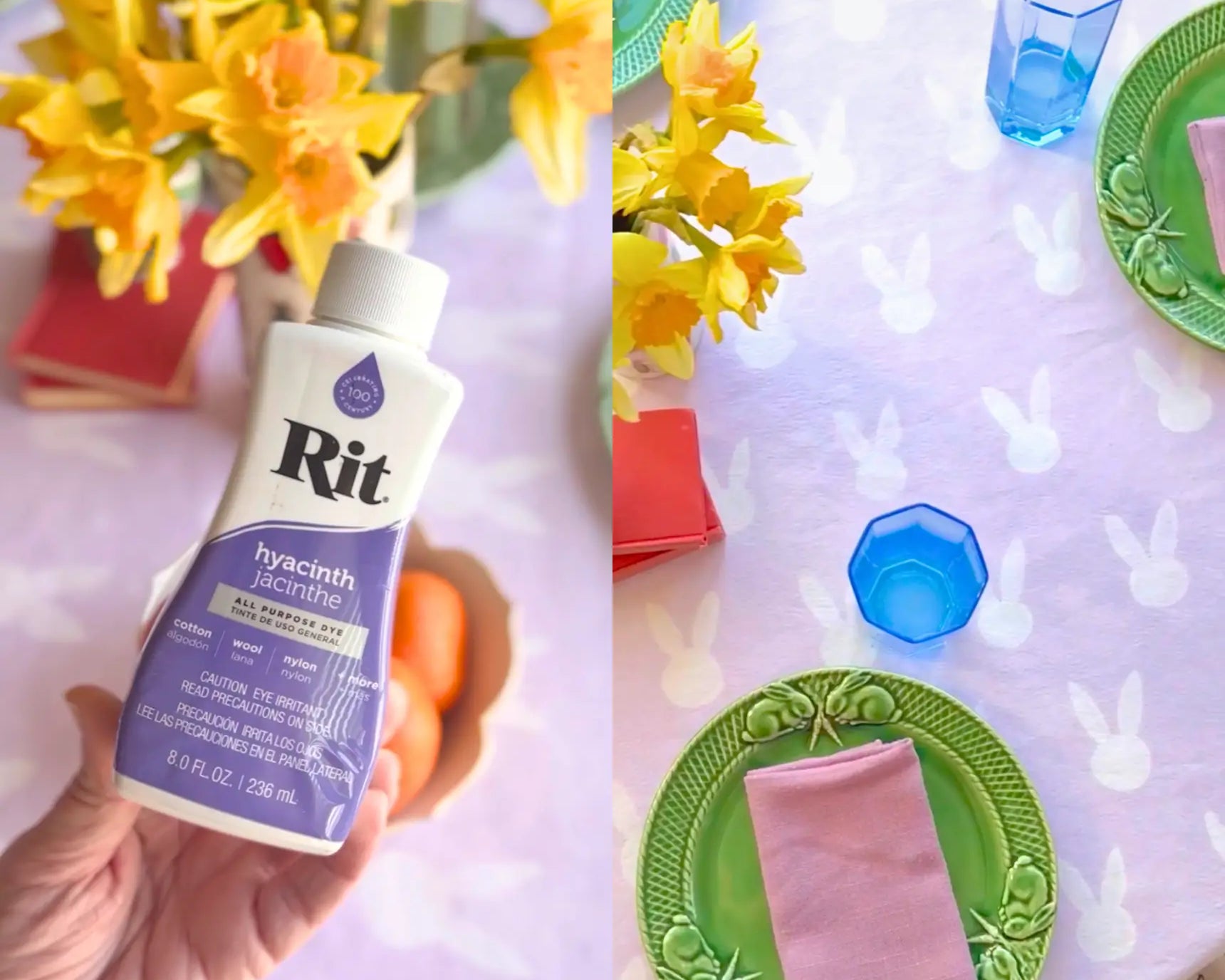 Glue Resist Dyed Spring Bunny Tablecloth