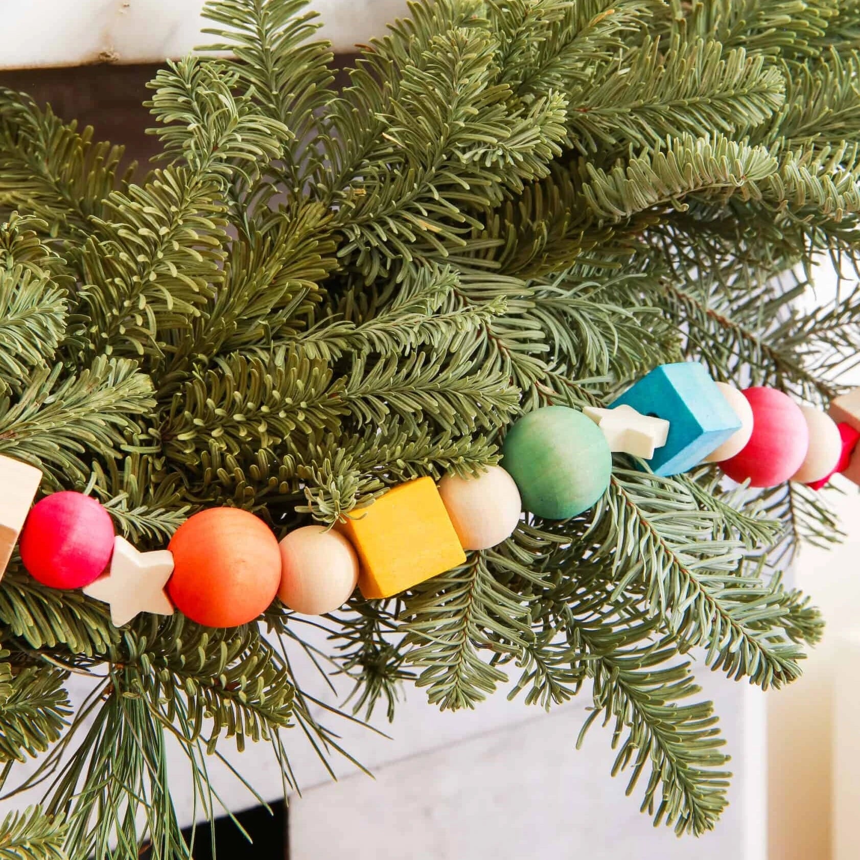 Dyed Wood Bead Holiday Garland