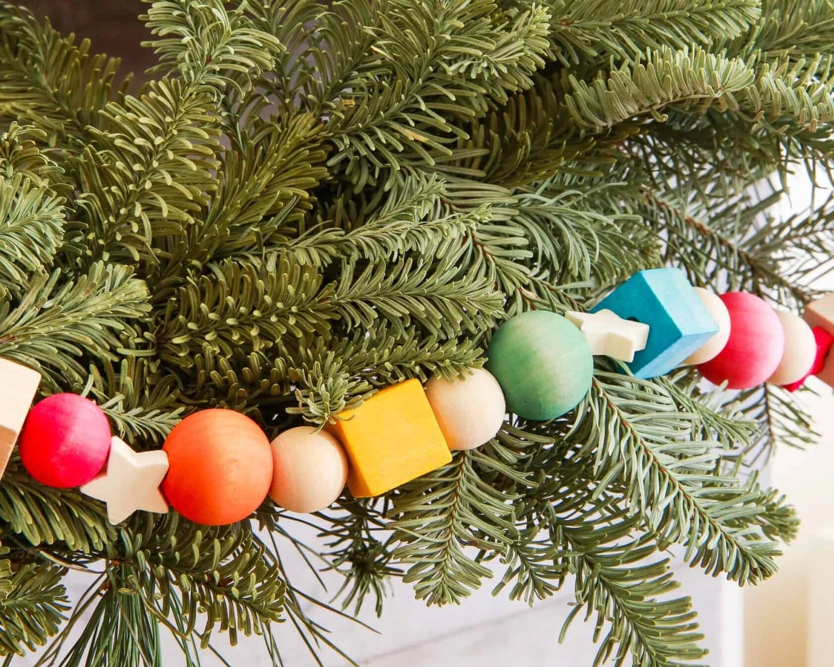 Dyed Wood Bead Holiday Garland