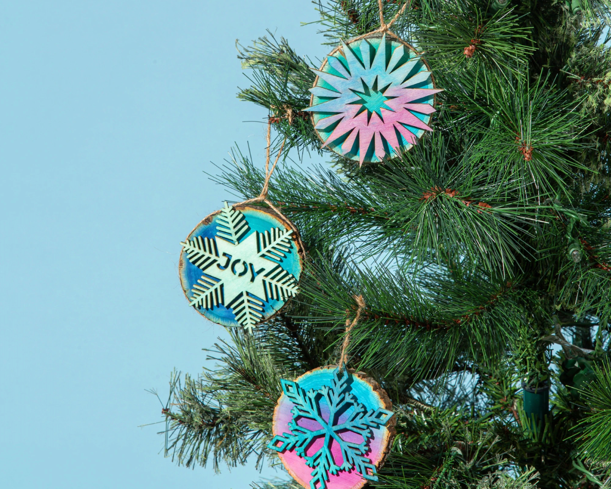 Dip-dyed wooden Christmas ornaments
