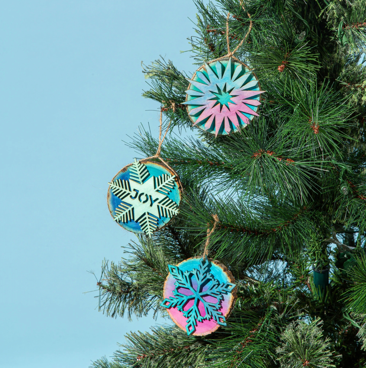Dip-dyed wooden Christmas ornaments