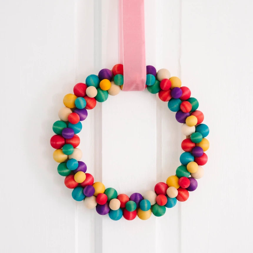 Colorful Holiday Wreath with Wood Beads